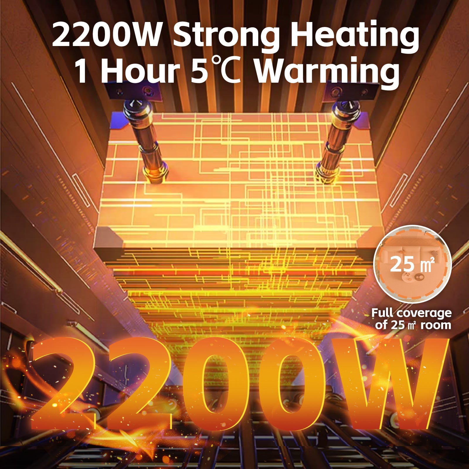2200W Graphene Floor Electric Heater - Fast Heating, Energy-Efficient, Portable Indoor Heater V915-HE0001
