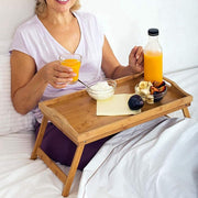 2 x Bamboo Bed Table Breakfast/Snack Serving Tray with Foldable Legs V915-HO0069X2