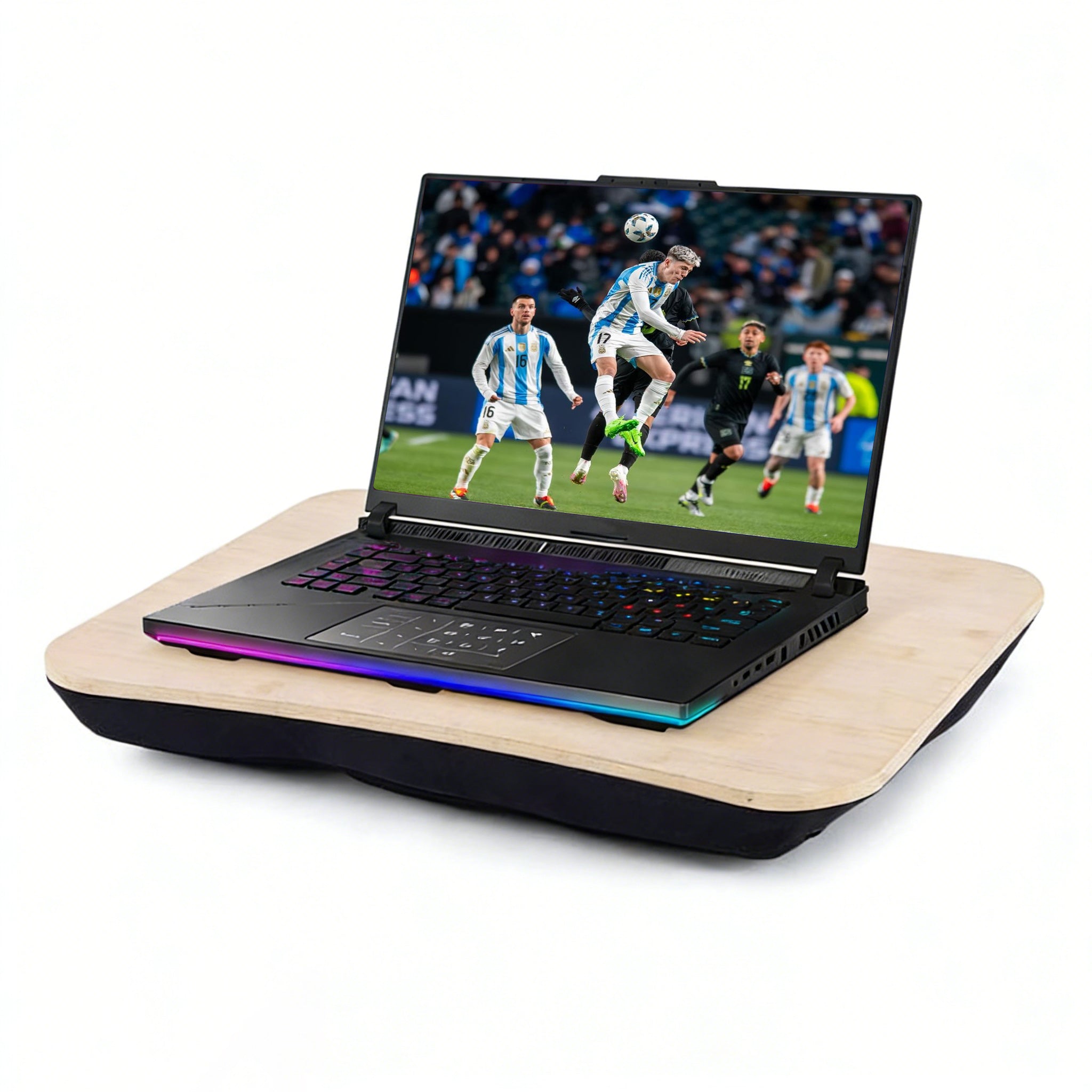 2 Pcs Portable Bamboo Lap Tray Workstation - Bamboo/Plywood Top, Soft Micro-Bead Base V915-HO0196-BKX2