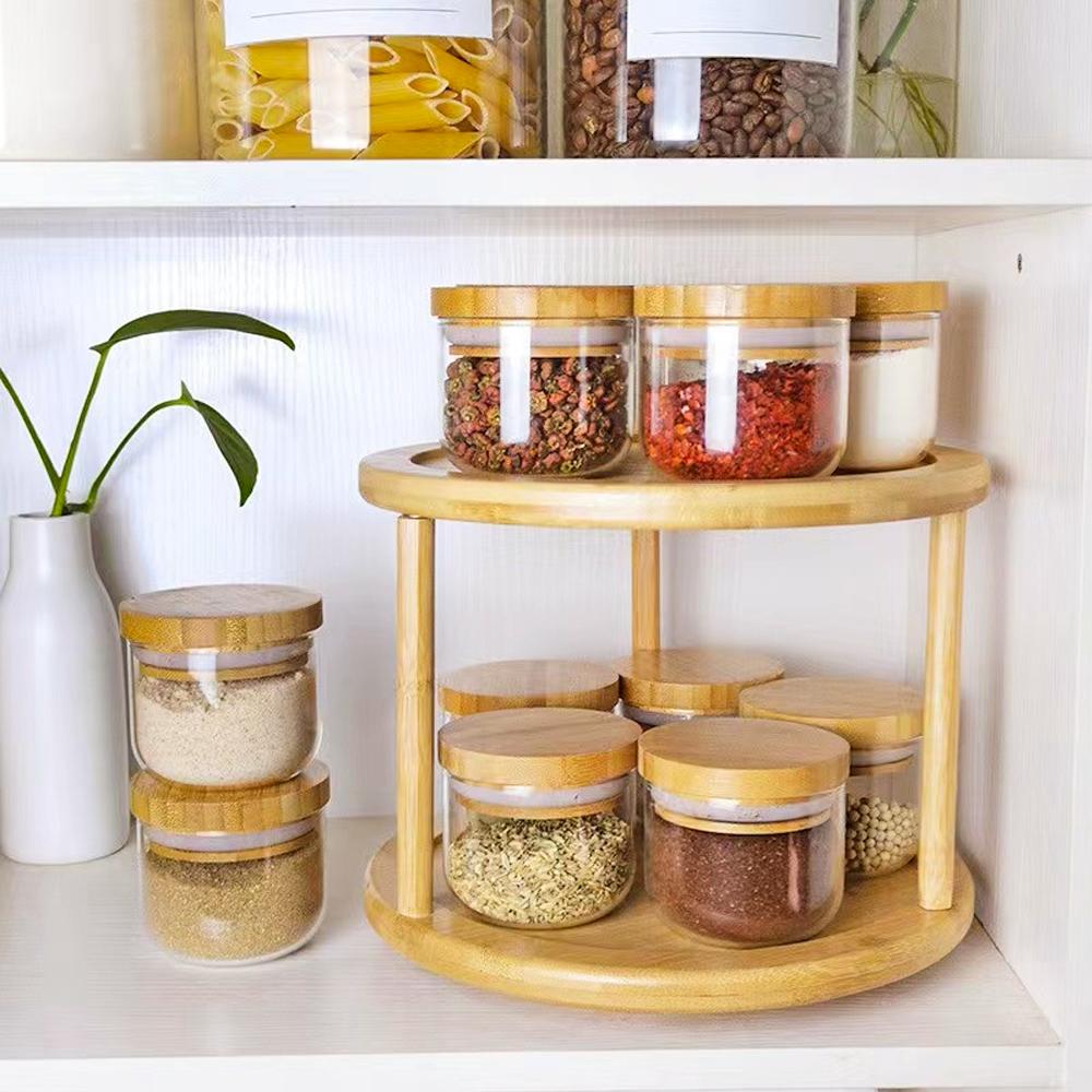 Lazy Susan 2 Tier Rotating Spice Rack Turnable Kitchen Shelf Bamboo Organiser V915-HO0211