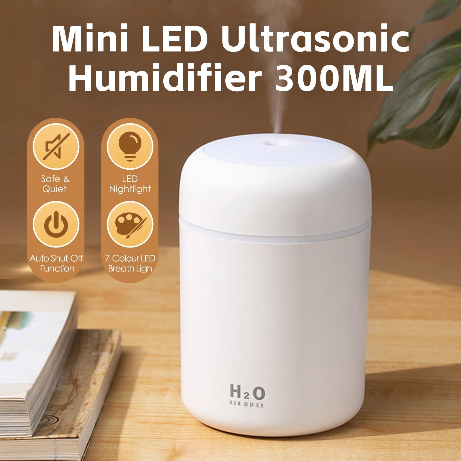 Living Today Mini LED Ultrasonic Humidifier 300ml V915-HO0235