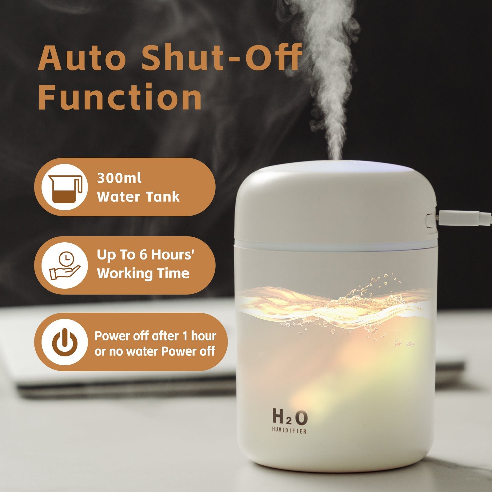 Living Today Mini LED Ultrasonic Humidifier 300ml V915-HO0235