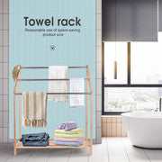 85cm Standing Towel Rack - Bamboo Towel Bar Metal 3-Tier V915-HO0241