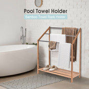85cm Standing Towel Rack - Bamboo Towel Bar Metal 3-Tier V915-HO0241