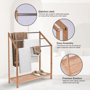 85cm Standing Towel Rack - Bamboo Towel Bar Metal 3-Tier V915-HO0241