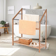 85cm Standing Towel Rack - Bamboo Towel Bar Metal 3-Tier V915-HO0241