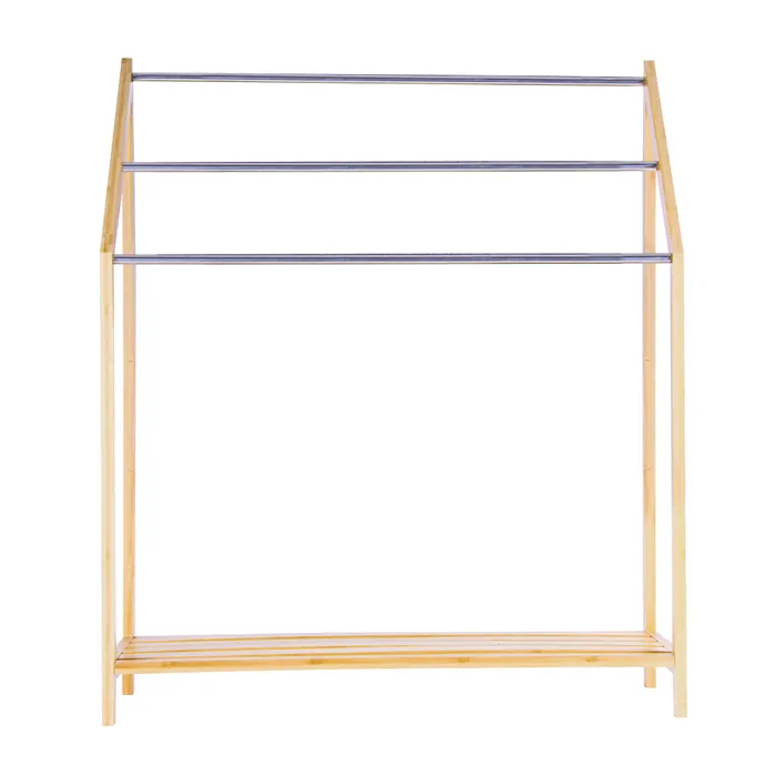 85cm Standing Towel Rack - Bamboo Towel Bar Metal 3-Tier V915-HO0241