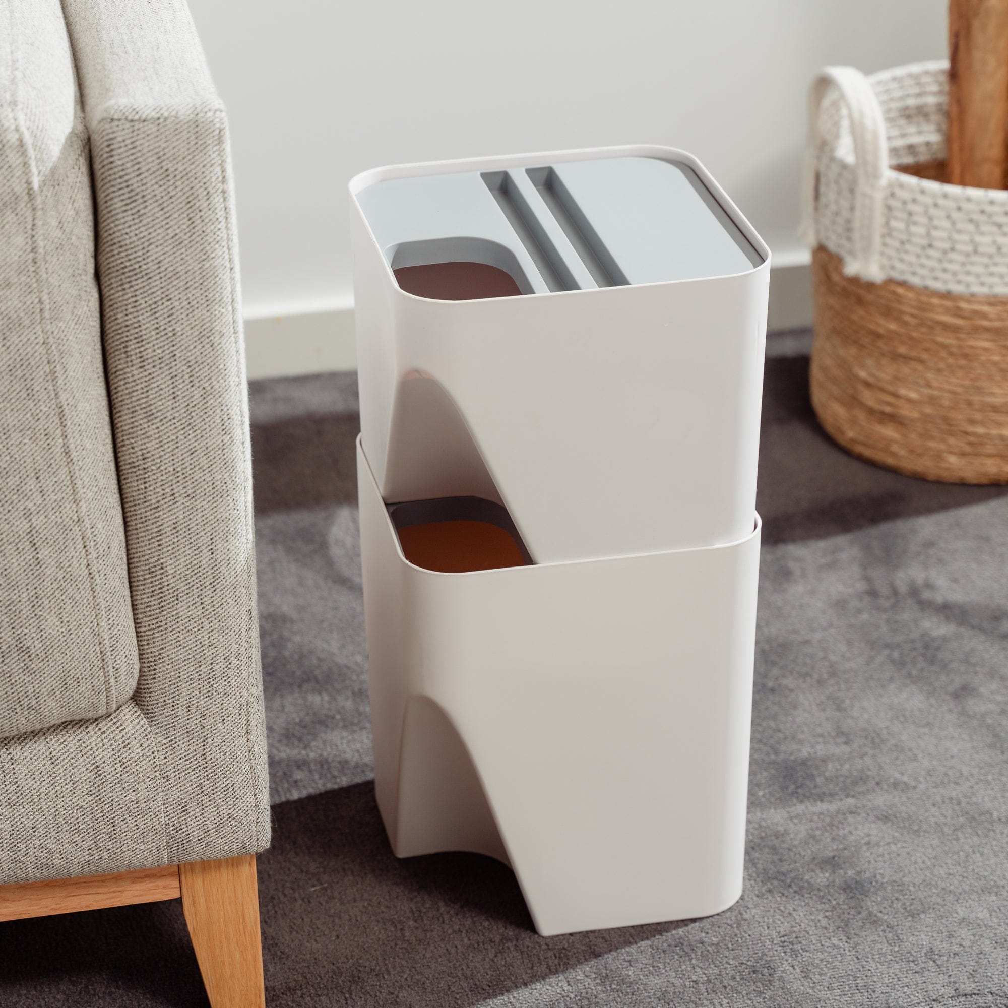 2 Pcs 12L+18L Stackable Plastic Kitchen Trash Bin Household Classification Storage Box V915-HO0242-HO0243