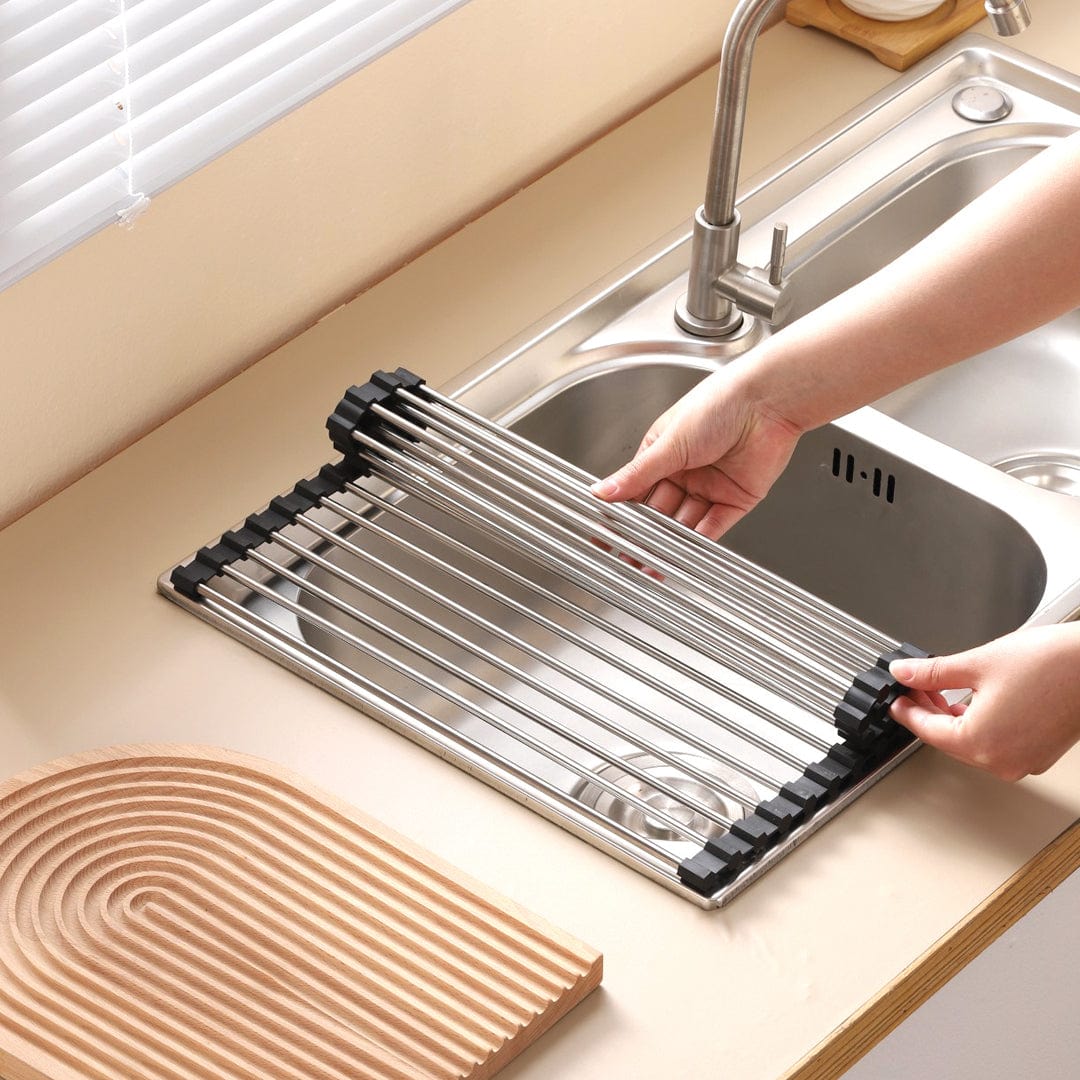 Silver Over Sink Draining Rack with Anti-Slip Grips V915-HO0302