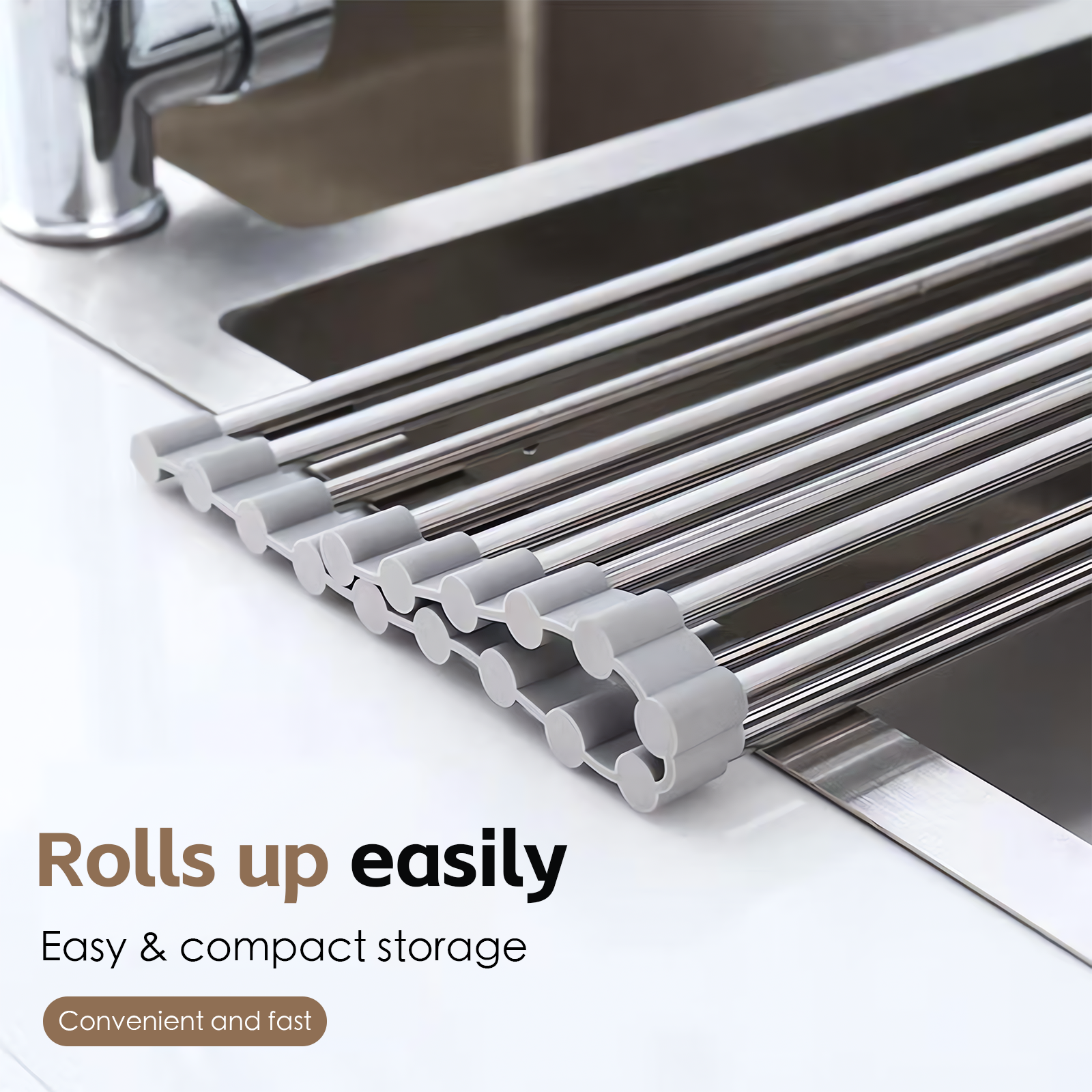 Silver Over Sink Draining Rack with Anti-Slip Grips V915-HO0302