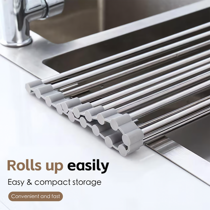 Silver Over Sink Draining Rack with Anti-Slip Grips V915-HO0302