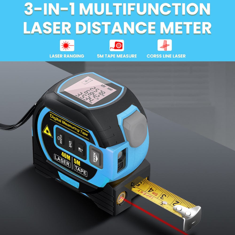 40m Laser Measure, Cross-line Laser Level, 5m Tape Measure Blue V915-HO0304-BL