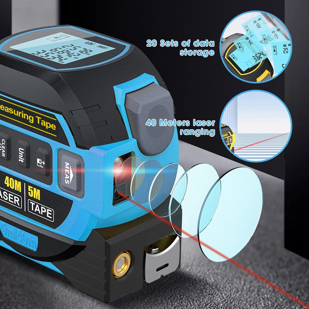 40m Laser Measure, Cross-line Laser Level, 5m Tape Measure Blue V915-HO0304-BL