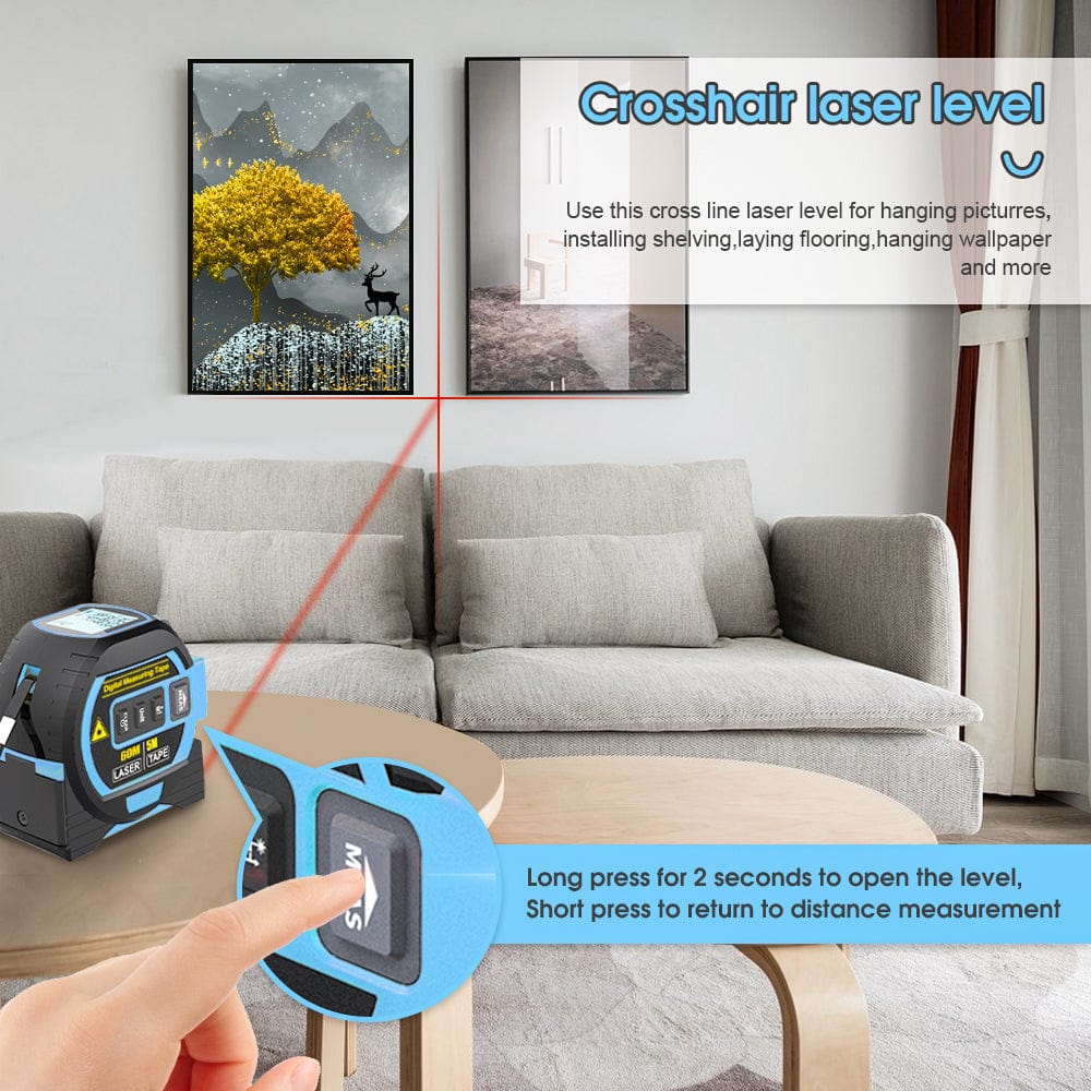 60m Laser Measure, Cross-line Laser Level, 5m Tape Measure Blue V915-HO0305-BL