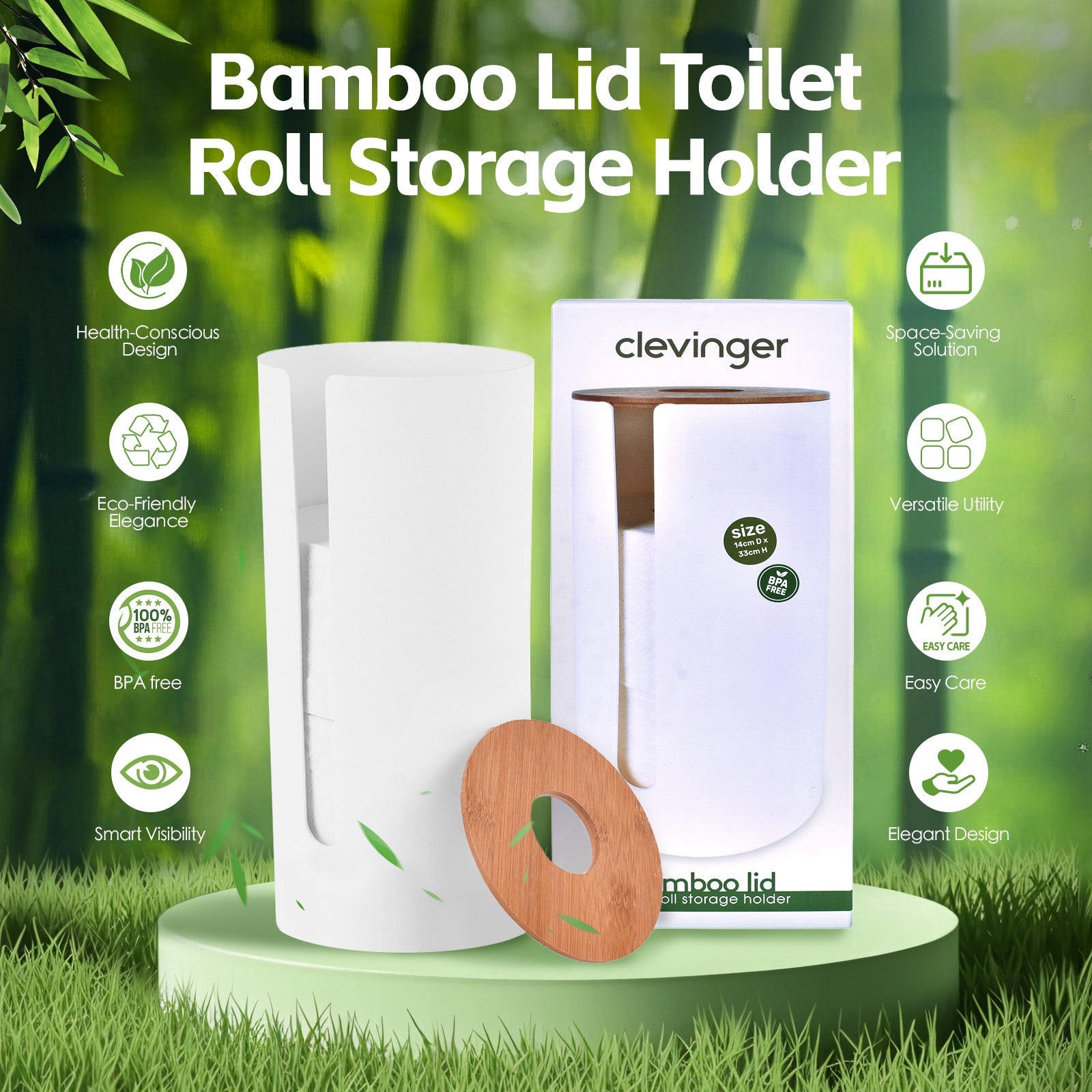 Bamboo Lid Toilet Roll Storage Holder V915-HO0314