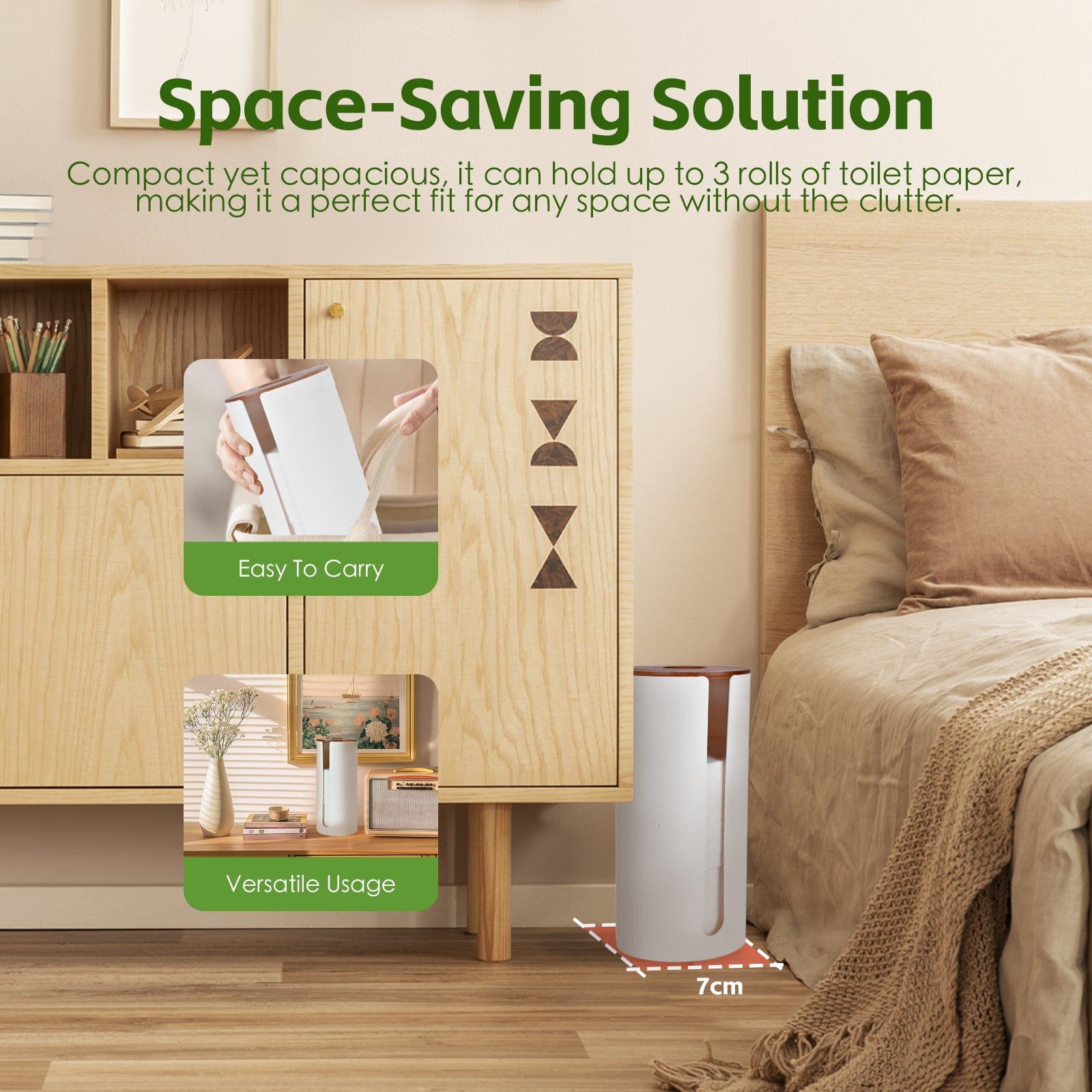 2 Pcs Bamboo Lid Toilet Roll Storage Holder - Clevinger Series, Eco-Friendly Moso Bamboo V915-HO0314X2
