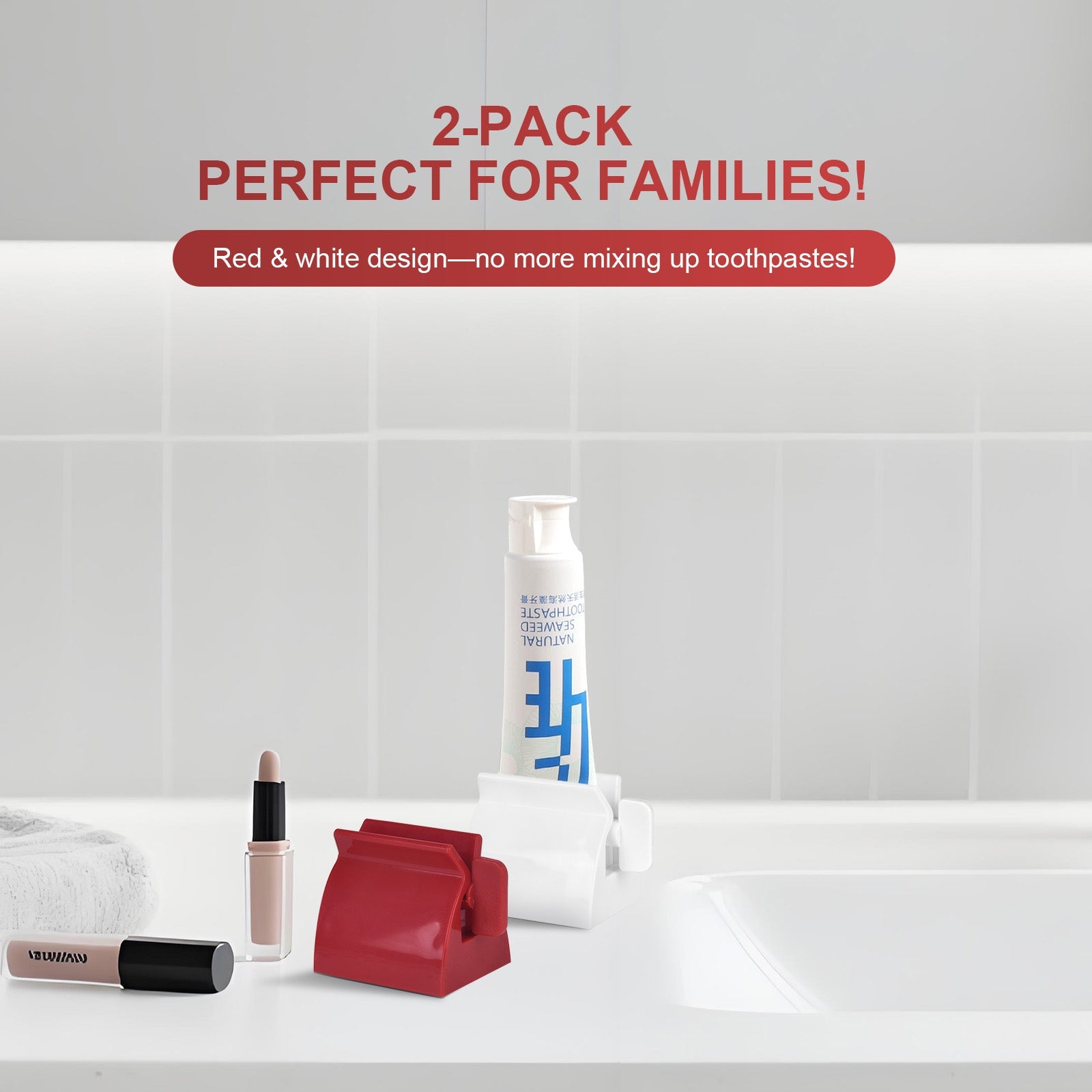 4 Pcs Toothpaste Rolling Dispensers Squeezer - Compact, Durable PP, Non-Slip Base V915-HO0351X2