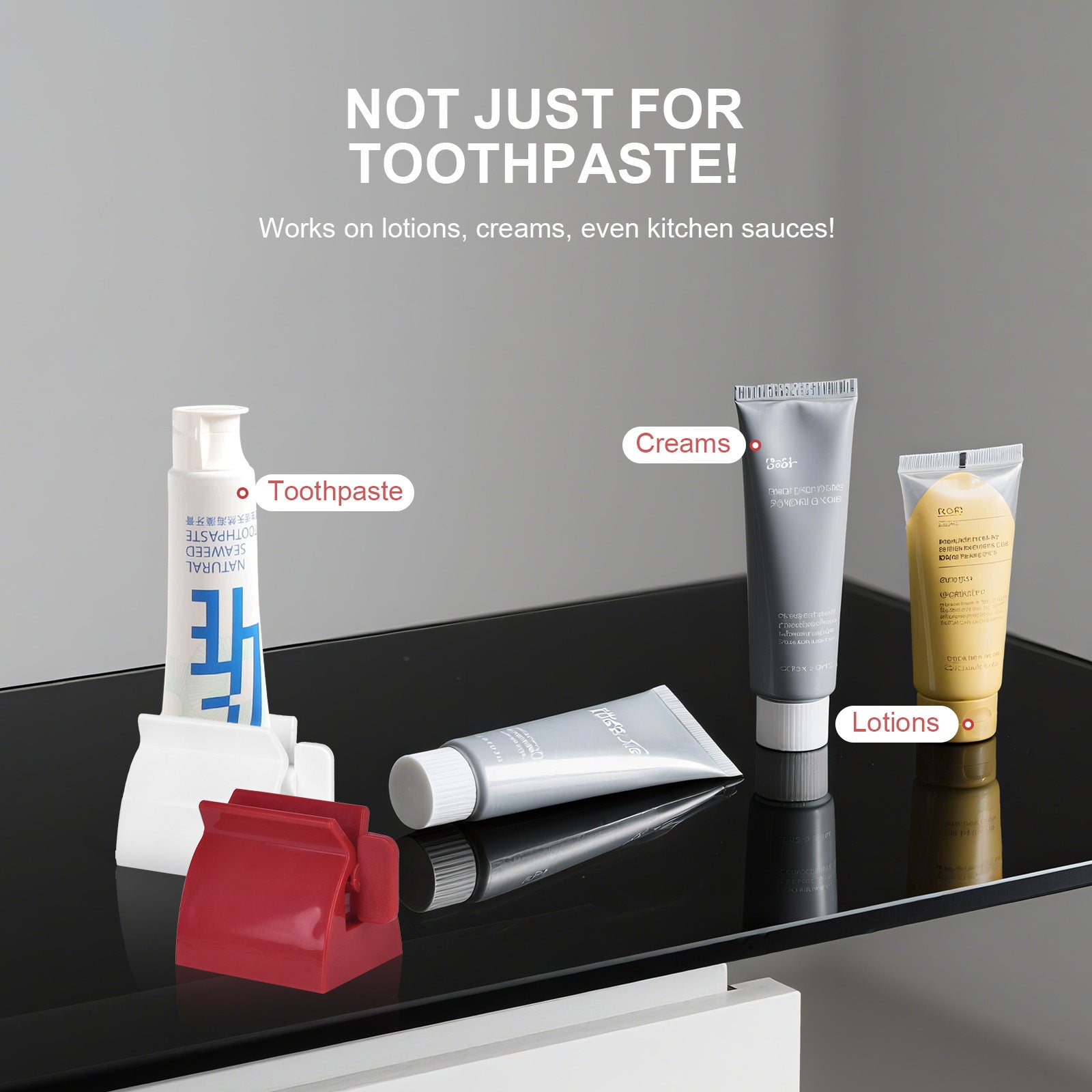 4 Pcs Toothpaste Rolling Dispensers Squeezer - Compact, Durable PP, Non-Slip Base V915-HO0351X2