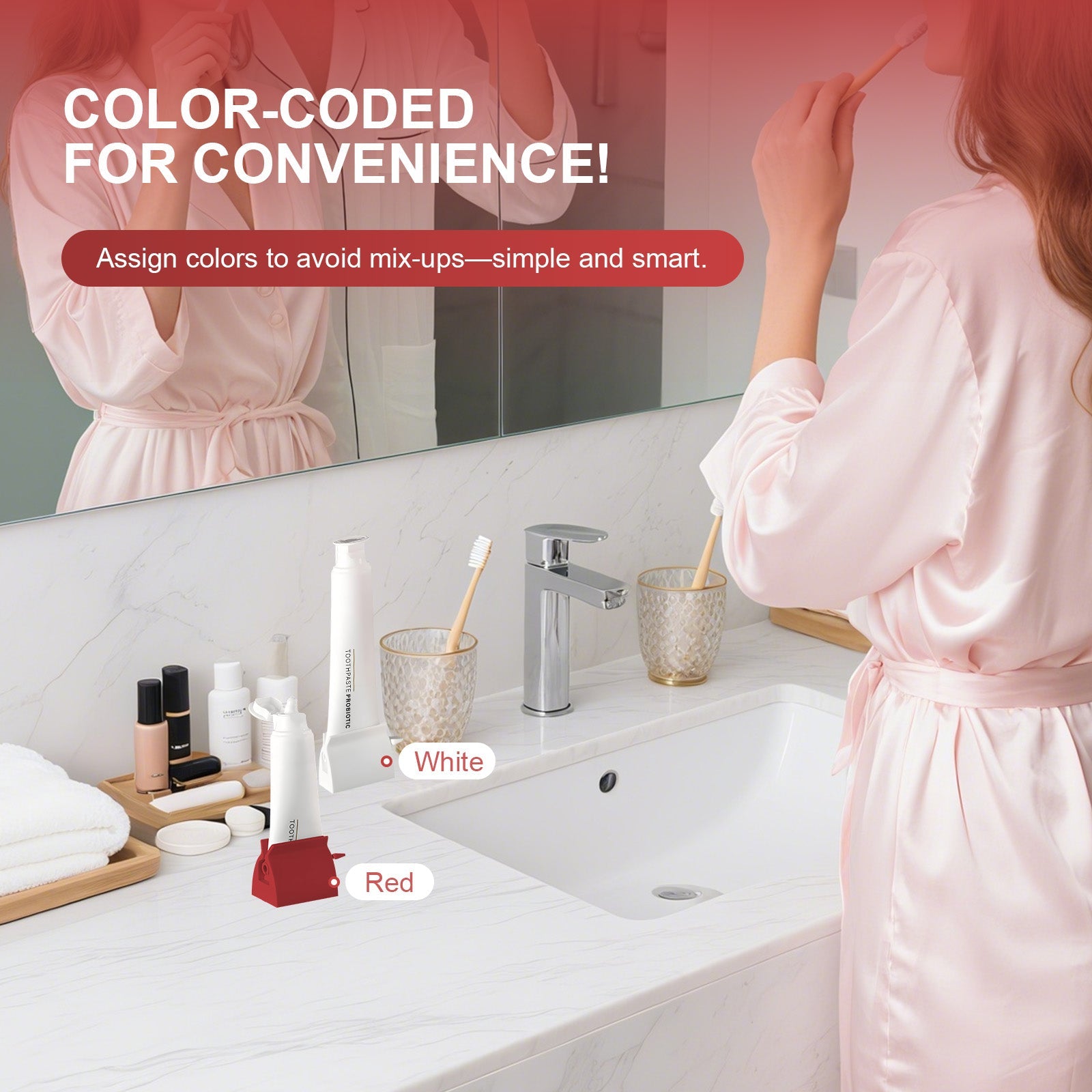 4 Pcs Toothpaste Rolling Dispensers Squeezer - Compact, Durable PP, Non-Slip Base V915-HO0351X2