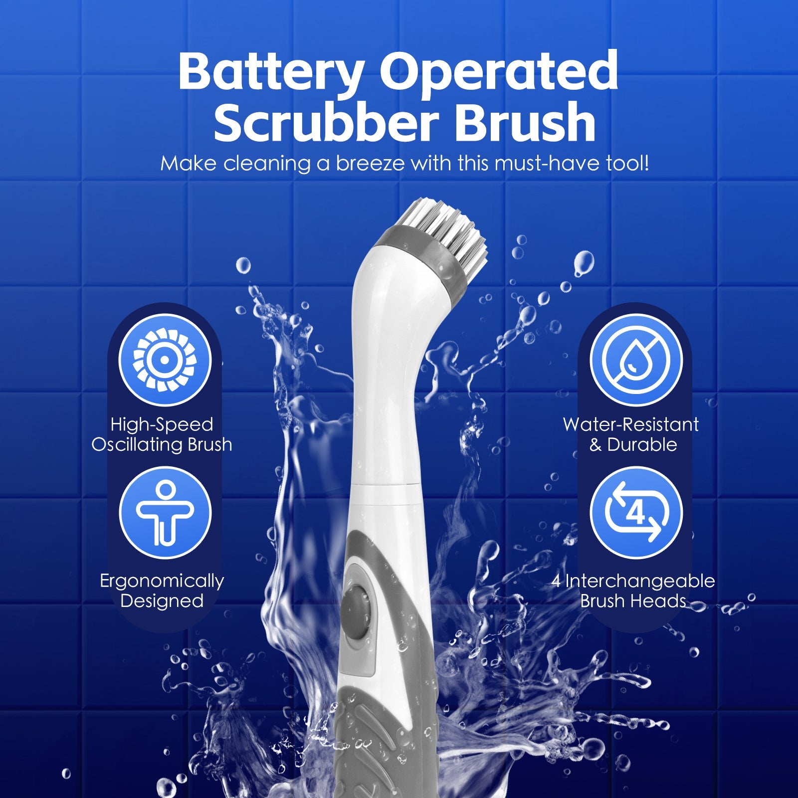 Battery Operated Scrubber Brush with 4 Interchangeable Heads V915-HO0363