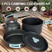 3Pcs Camping Cooking Set - Lightweight Anodised Aluminium Outdoor Cookware Kit with Heat-Resistant Handles V915-HO0404