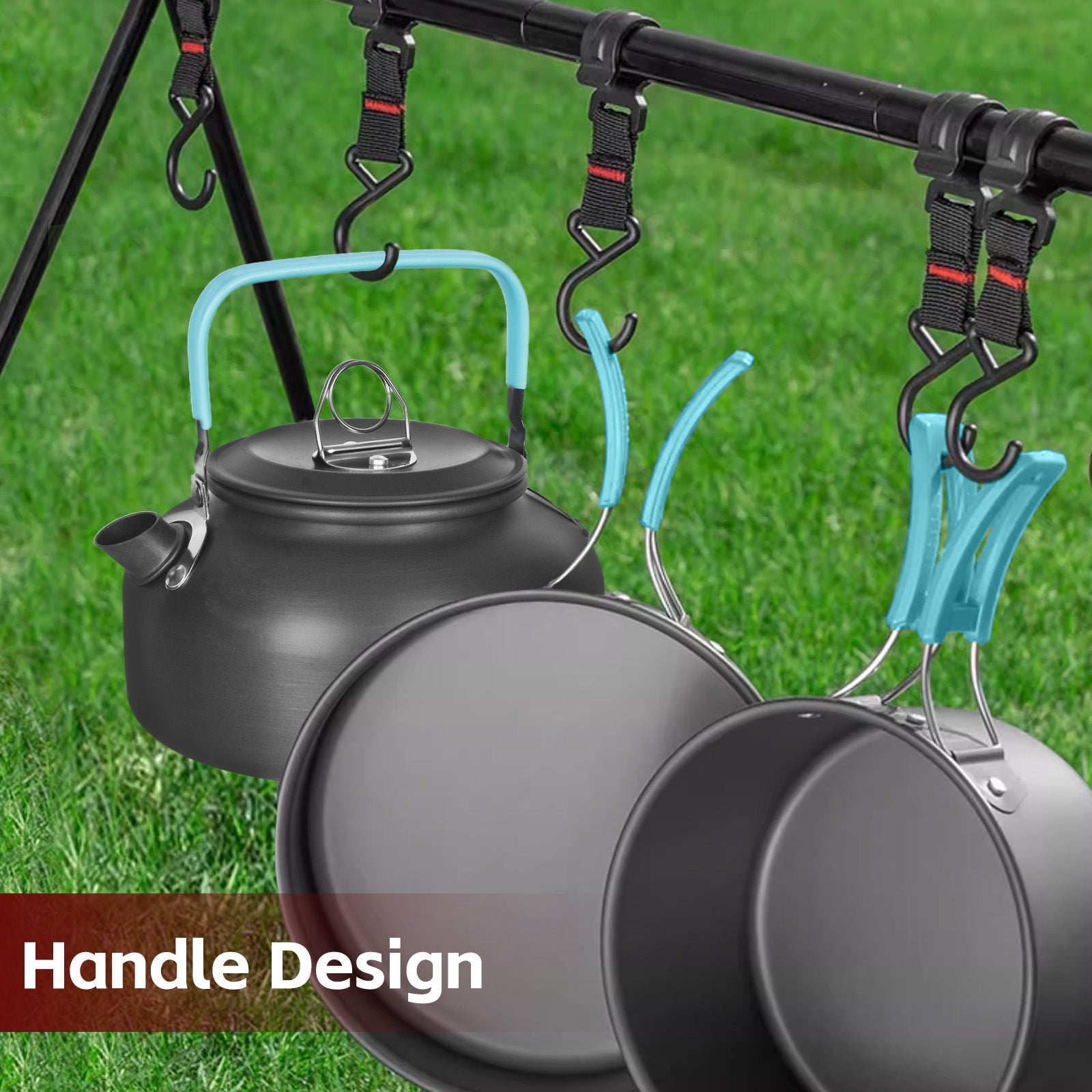 3Pcs Camping Cooking Set - Lightweight Anodised Aluminium Outdoor Cookware Kit with Heat-Resistant Handles V915-HO0404