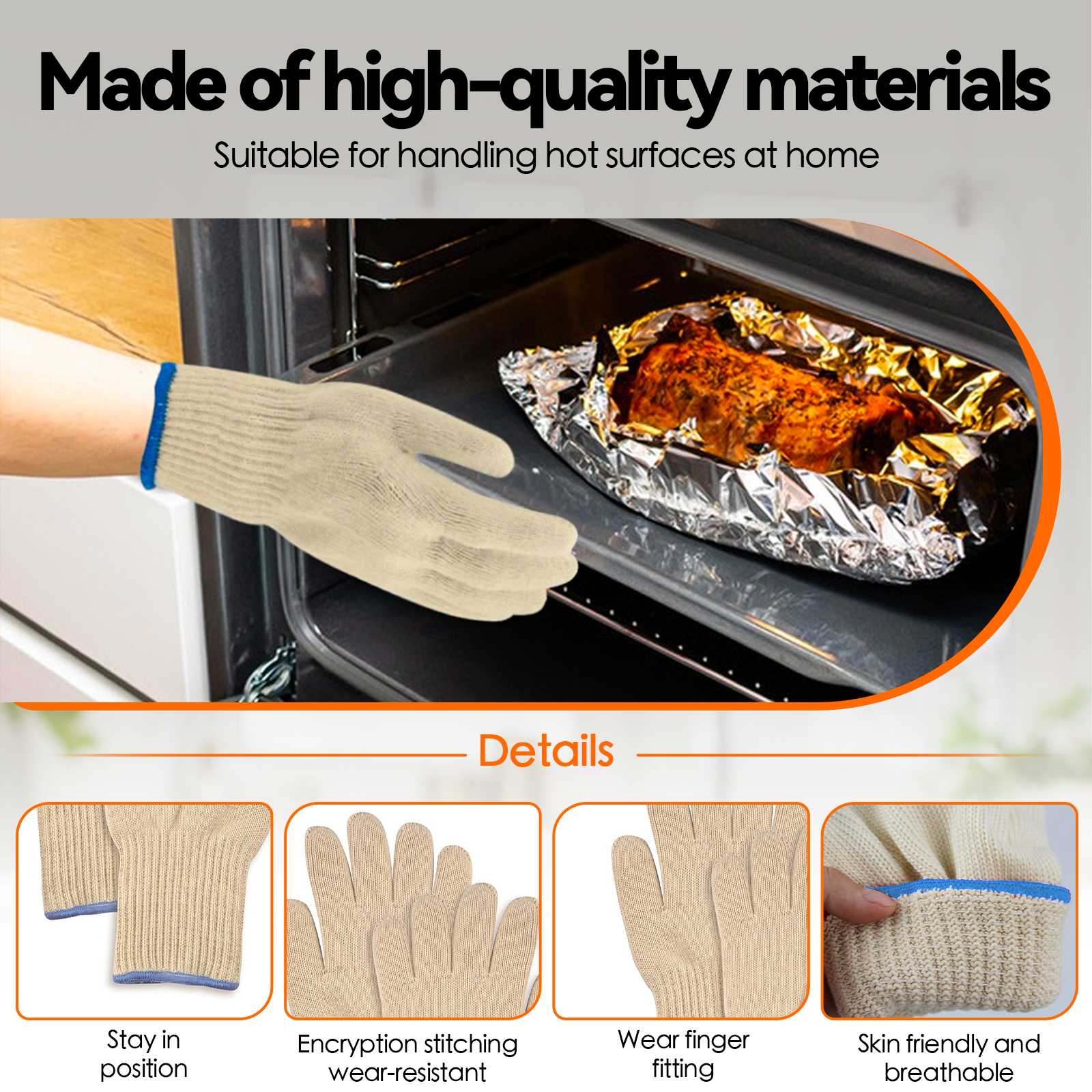 1 Pair 5 Finger Oven Mitt BBQ Grill Gloves V915-KB0057