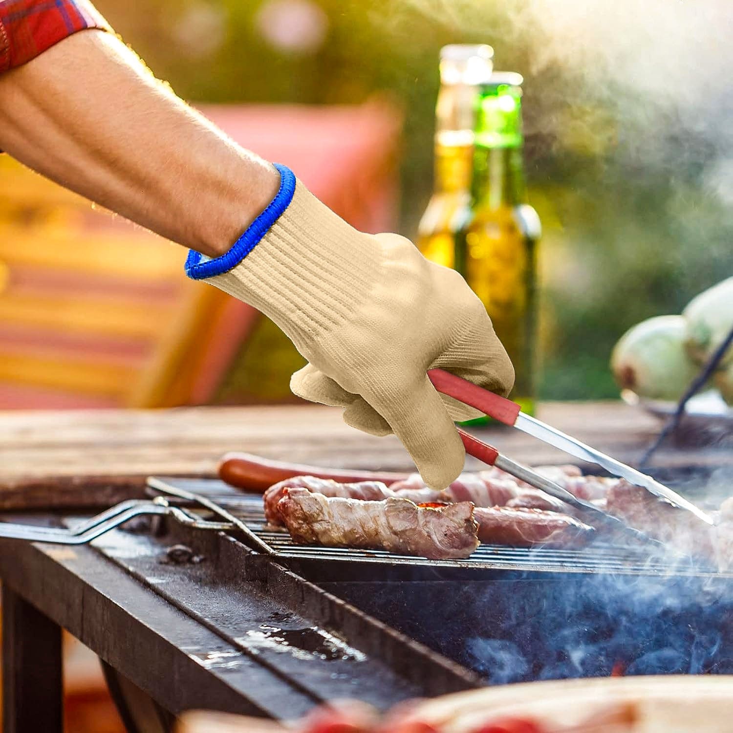 1 Pair 5 Finger Oven Mitt BBQ Grill Gloves V915-KB0057
