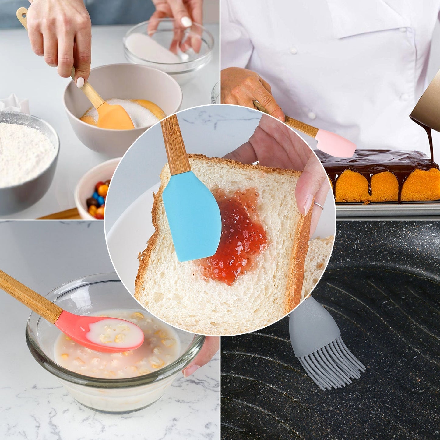 5pc Mini Silicone and Bamboo Utensils Set Nonstick Cookware V915-KU0200