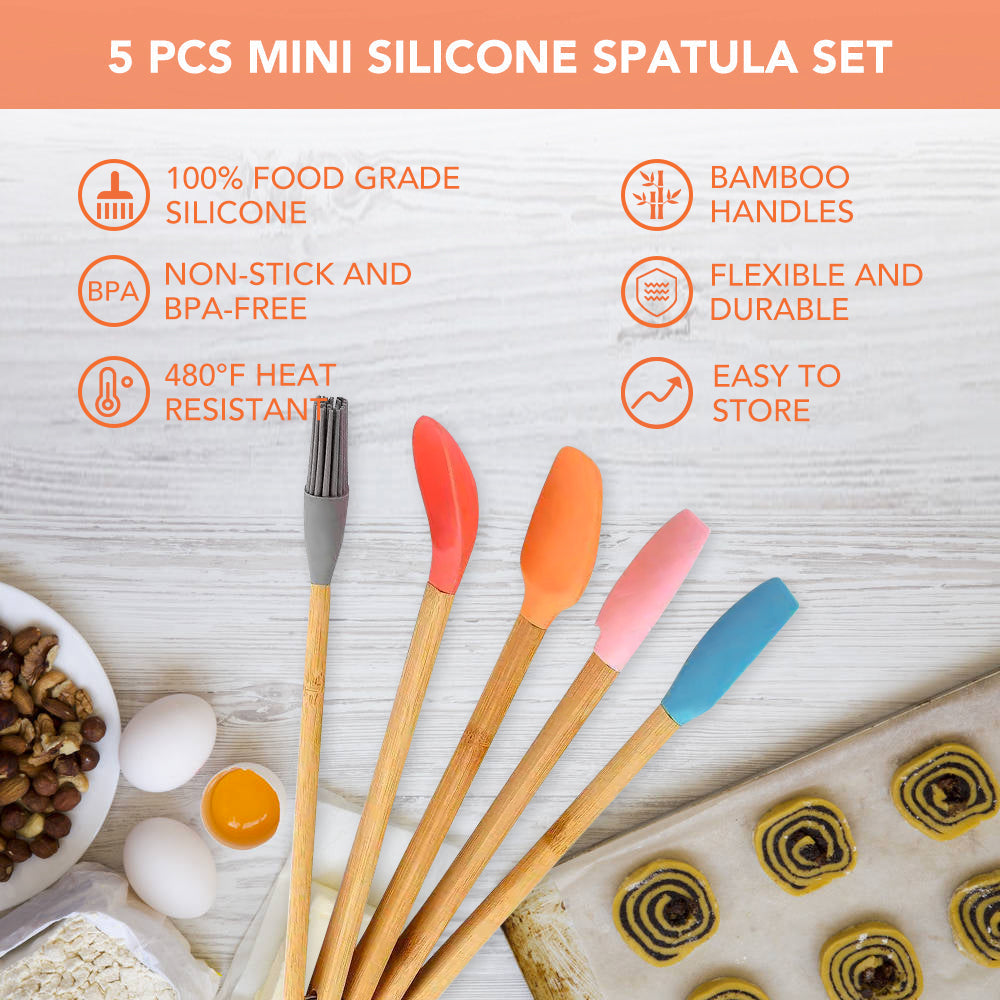 5pc Mini Silicone and Bamboo Utensils Set Nonstick Cookware V915-KU0200