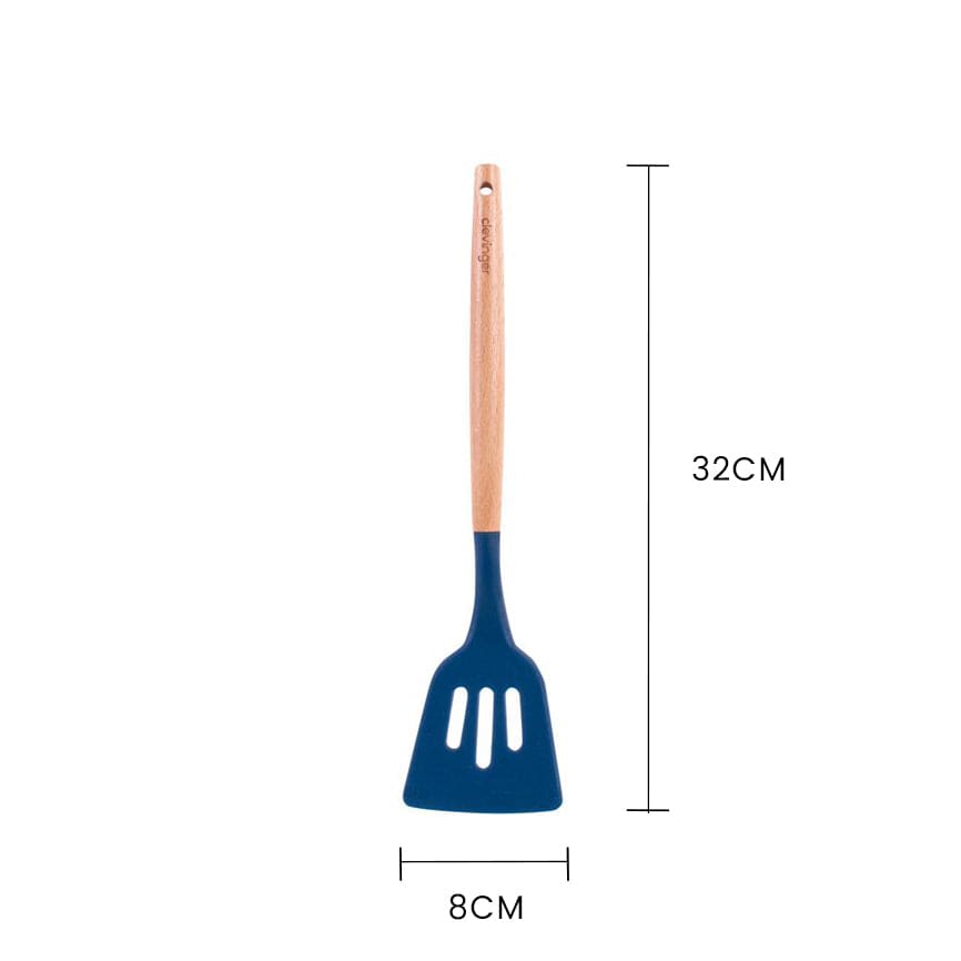 Beechwood & silicone slotted turner navy V915-KU0241