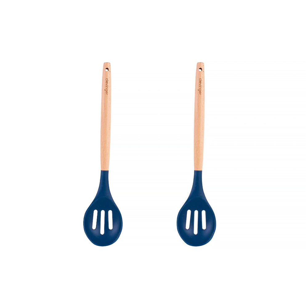2pcs Beechwood & silicone slotted spoon navy V915-KU0250X2
