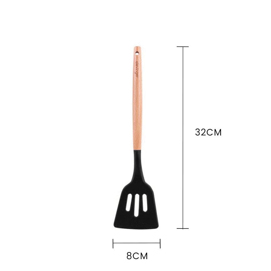 Beechwood & silicone slotted turner charcoal V915-KU0252
