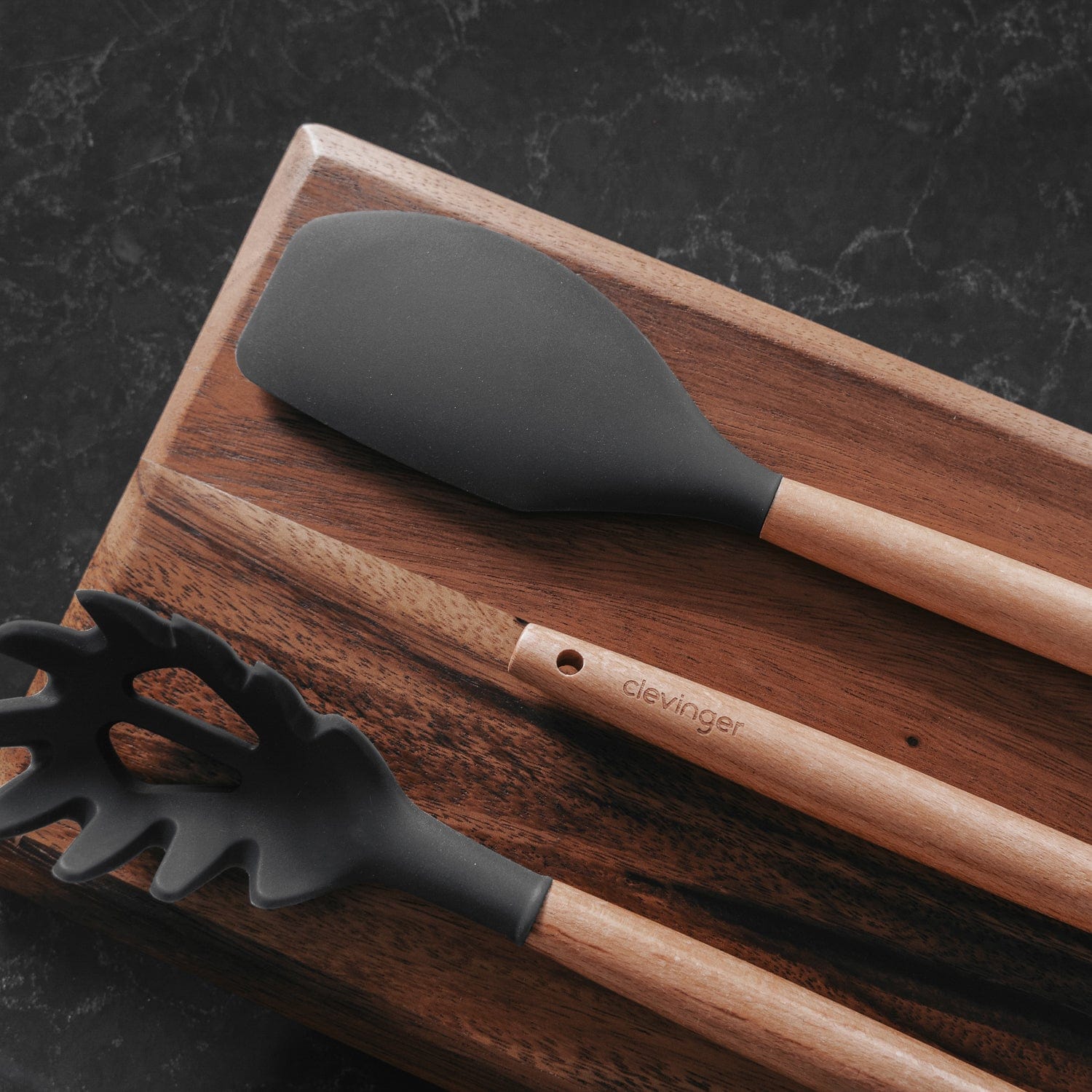 2pcs Beechwood & silicone spatula charcoal V915-KU0255X2
