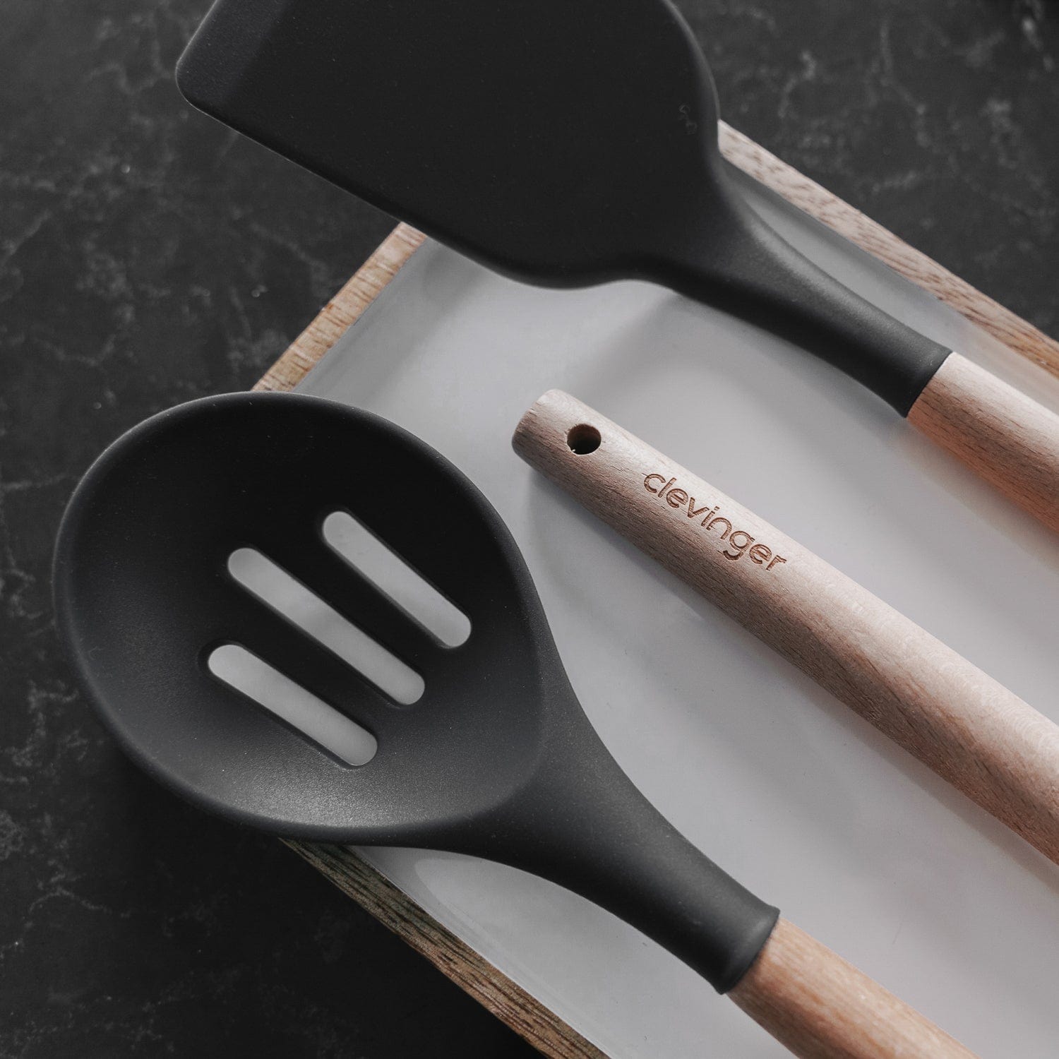 Beechwood & silicone slotted spoon charcoal V915-KU0261