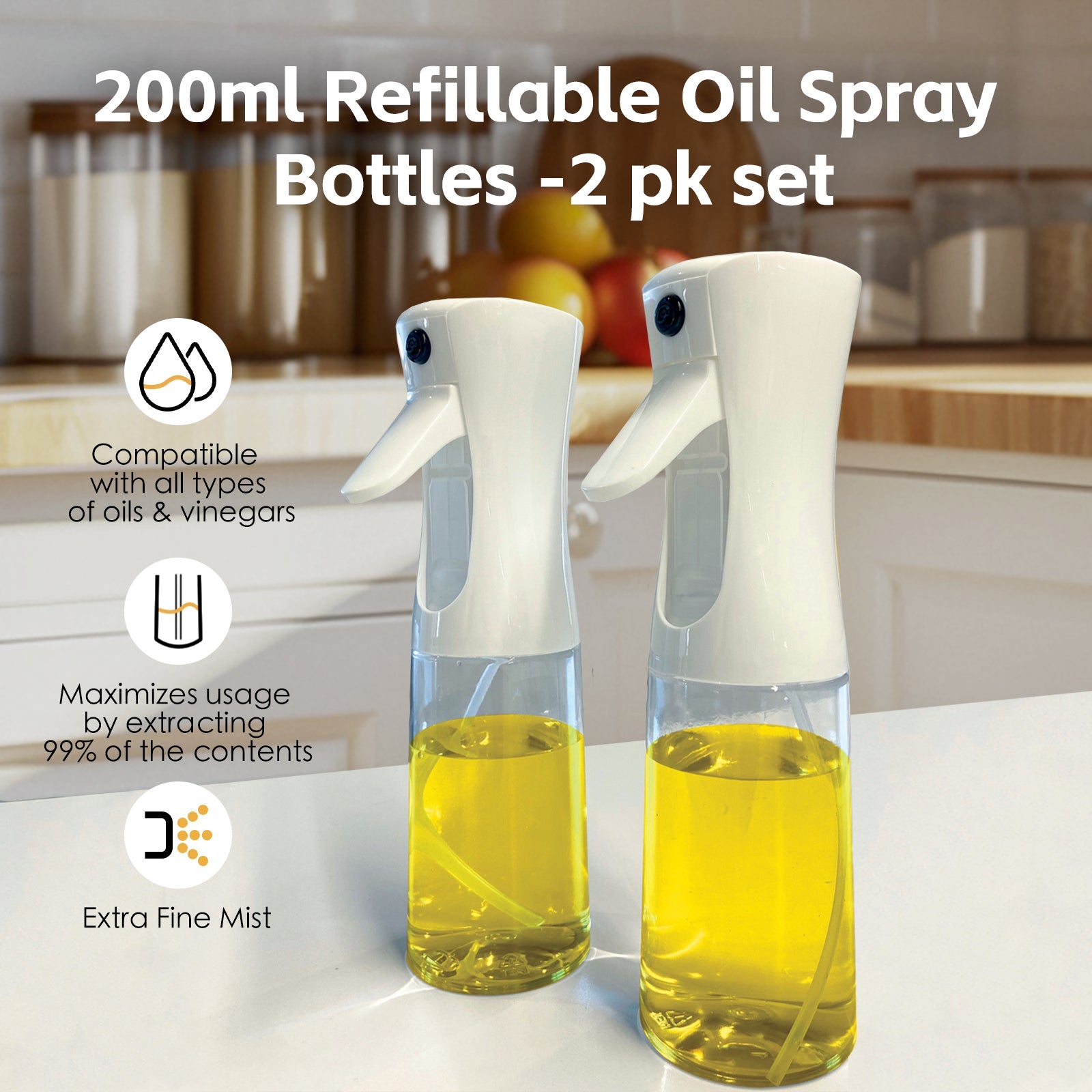 2 pk 200ml Refillable Oil Spray Bottles V915-KU0326