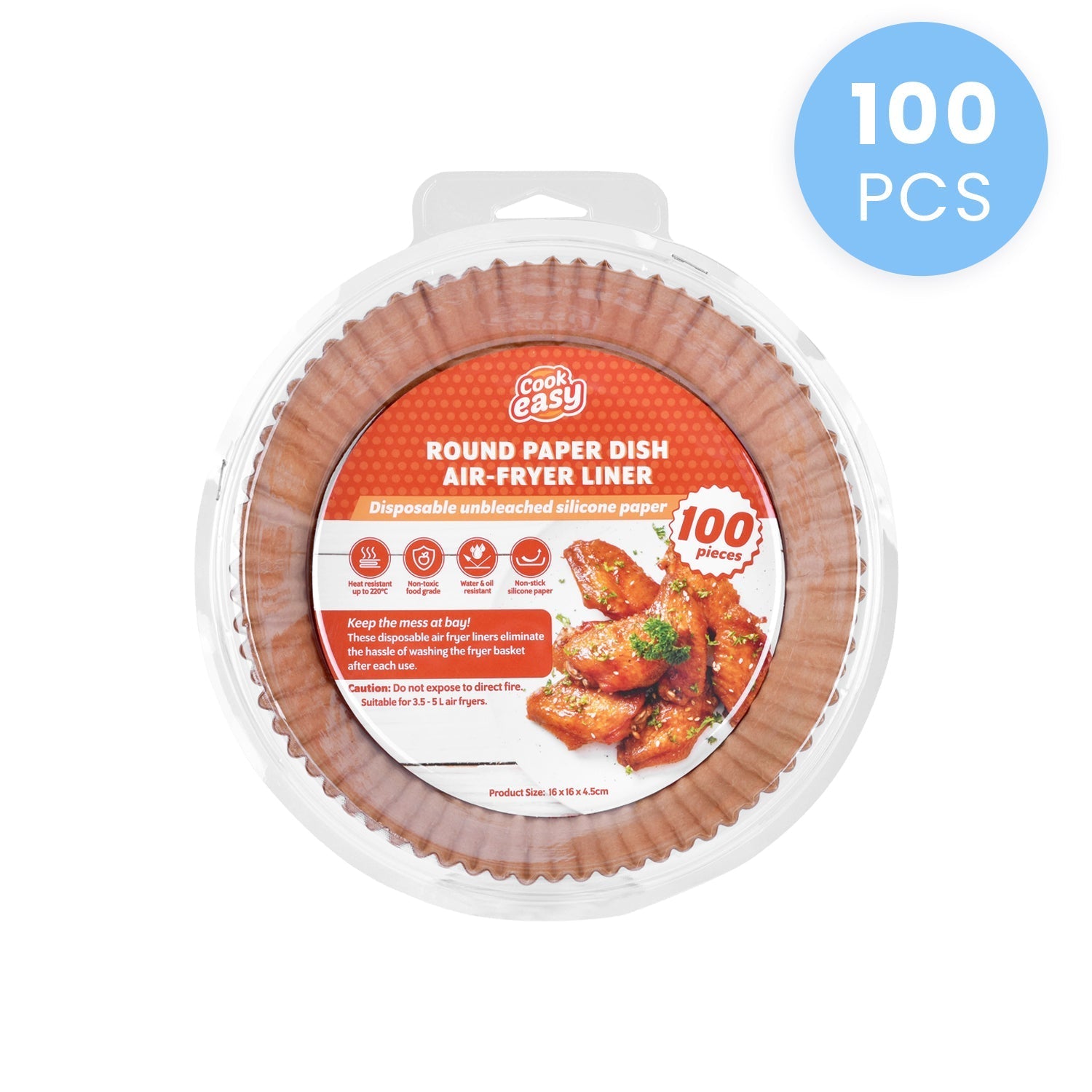 100 Pcs 16cm Round Disposable Unbleached Silicone Paper Dish Air-fryer Liner V915-KU0329