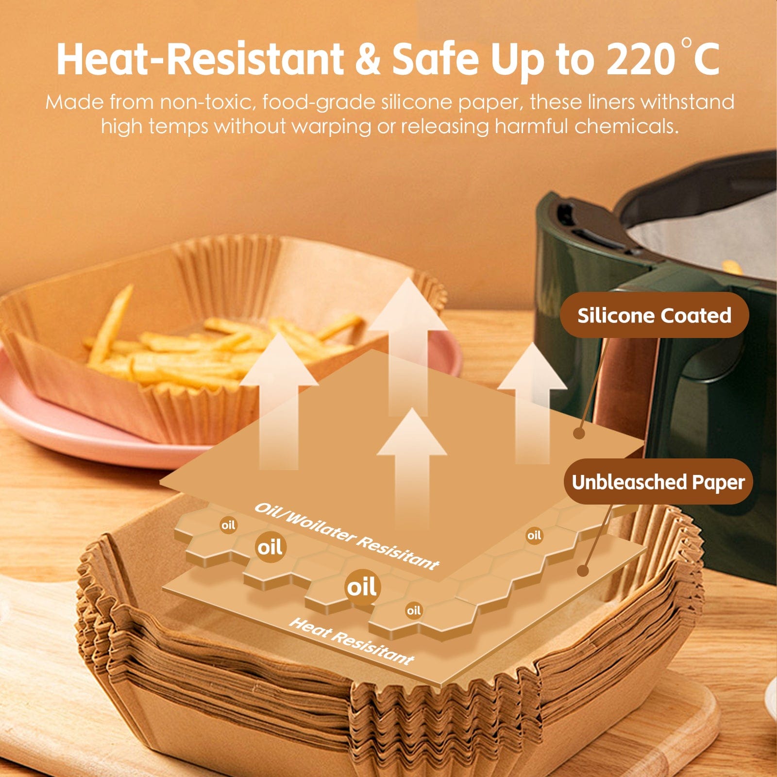 100 Pcs 16cm Round Disposable Unbleached Silicone Paper Dish Air-fryer Liner V915-KU0329