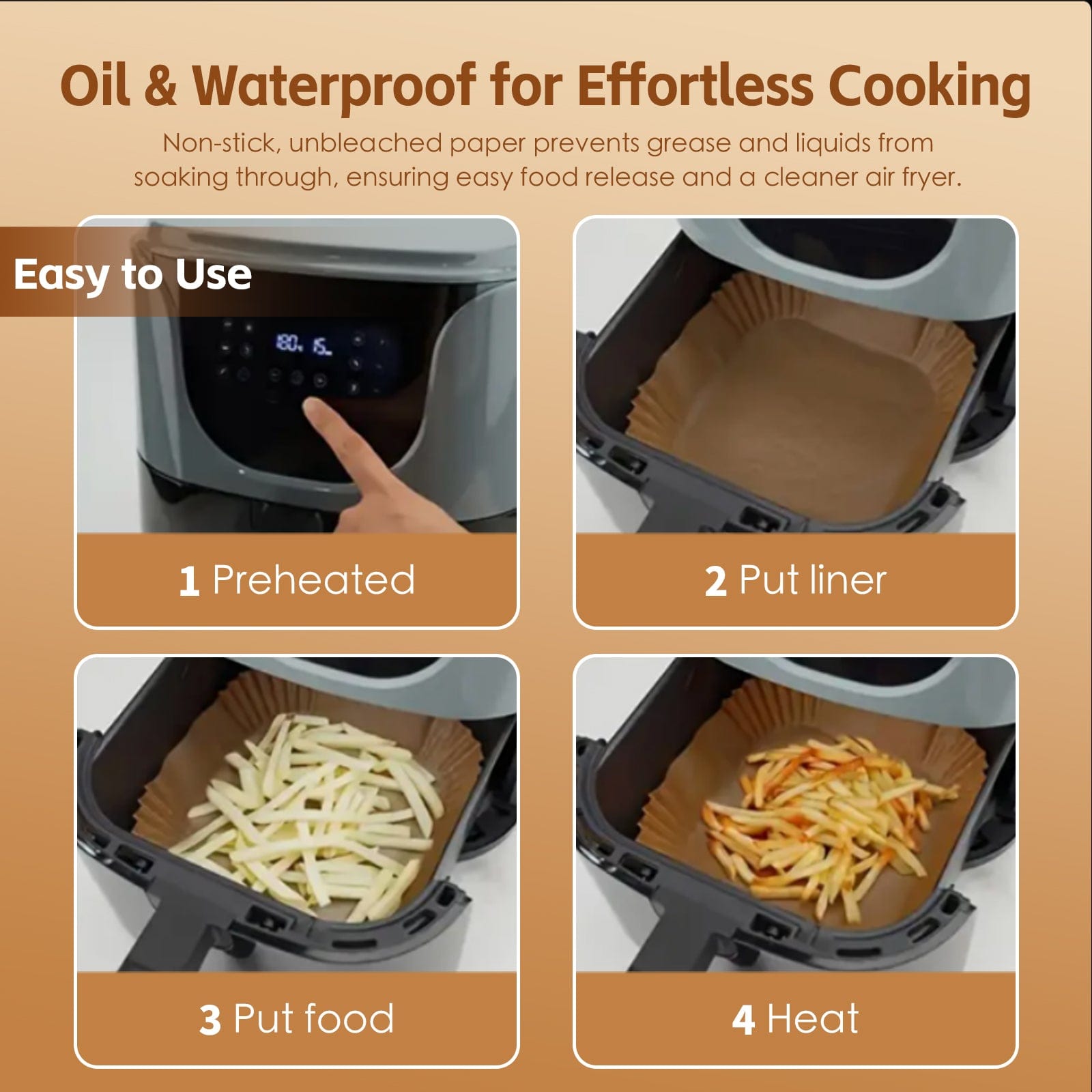 100 Pcs 16.5cm Square Disposable Unbleached Silicone Paper Dish Air-fryer Liner V915-KU0331