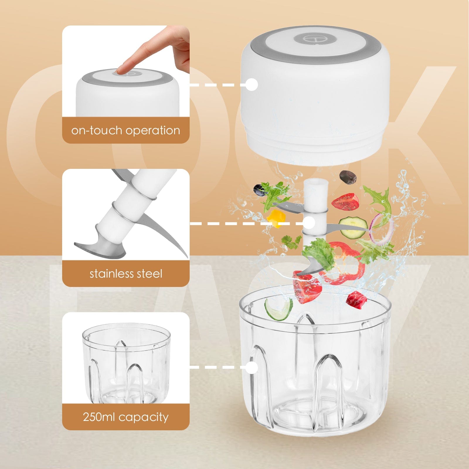 250ml Cordless USB Rechargeable Mini Food Chopper V915-KU0334