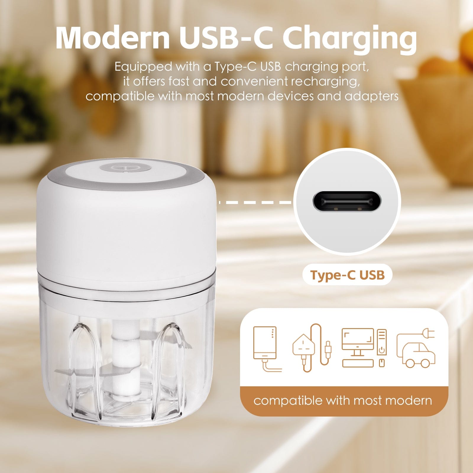 250ml Cordless USB Rechargeable Mini Food Chopper V915-KU0334