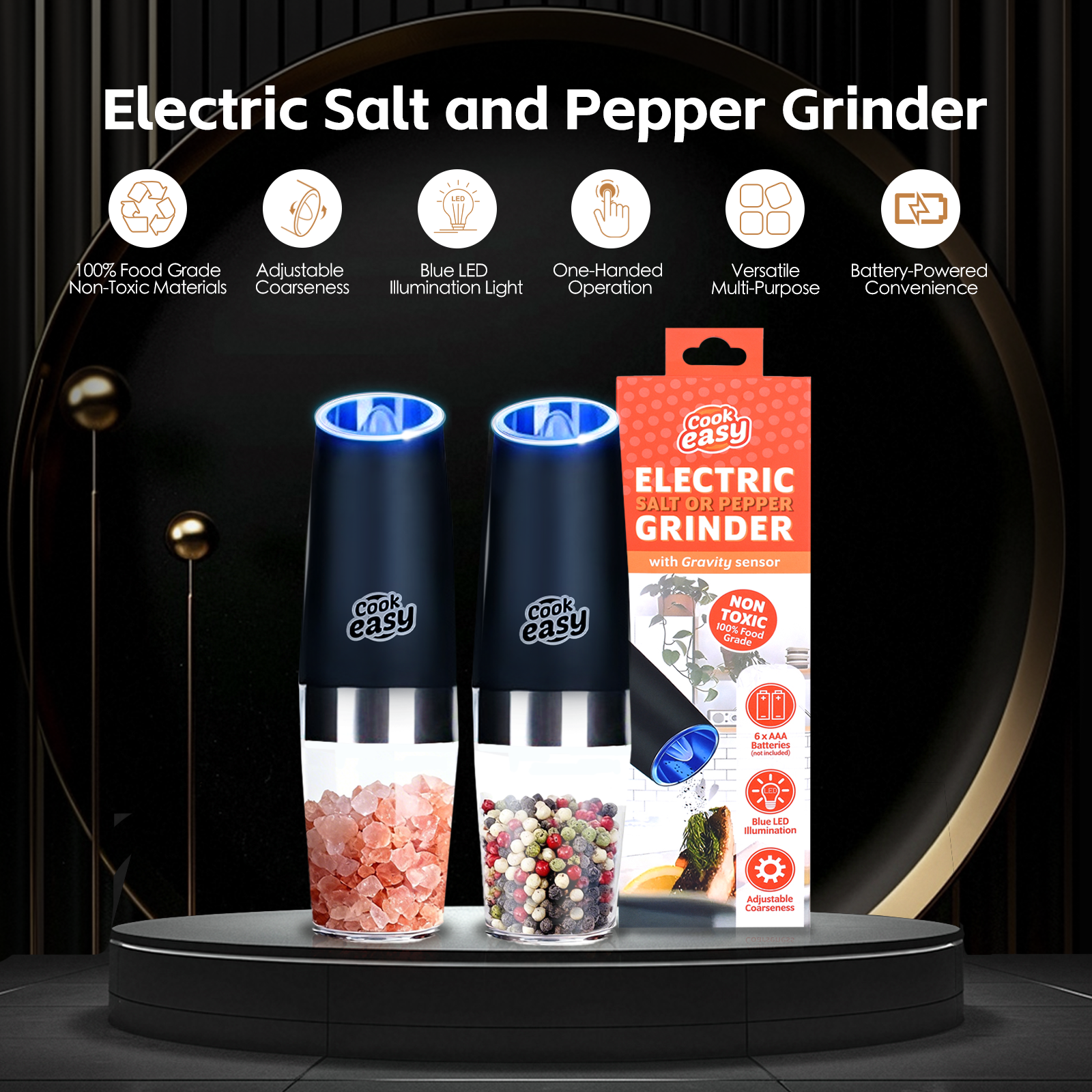 2 Pcs Gravity Sensor Electric Salt and Pepper Spice Grinder V915-KU0337X2