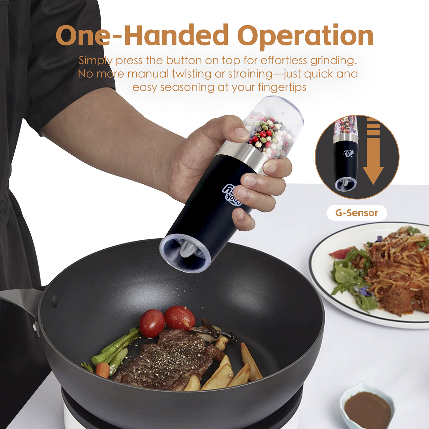 2 Pcs Gravity Sensor Electric Salt and Pepper Spice Grinder V915-KU0337X2