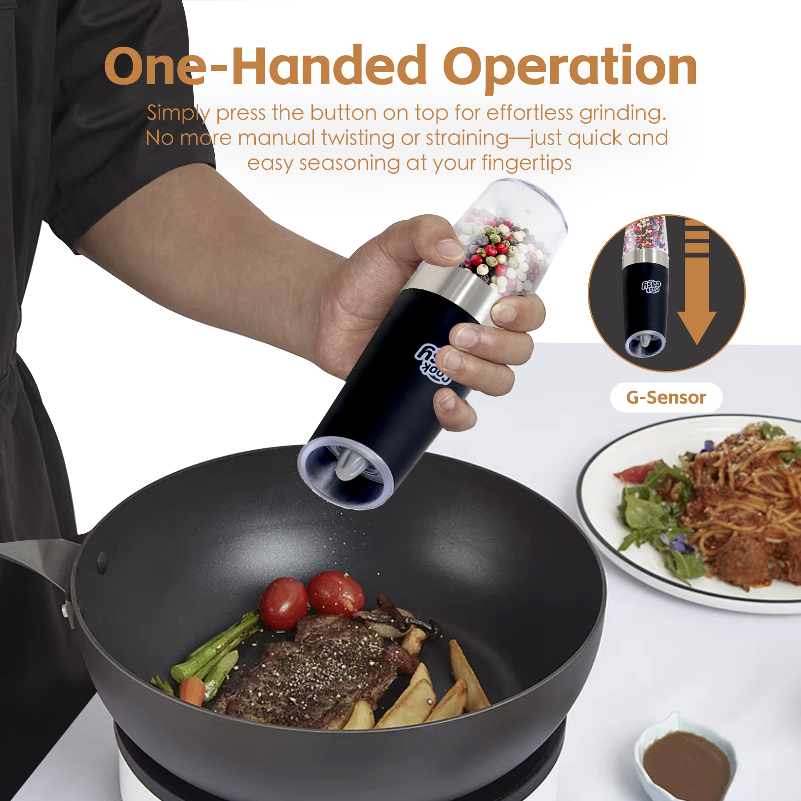2 Pcs Gravity Sensor Electric Salt and Pepper Spice Grinder V915-KU0337X2