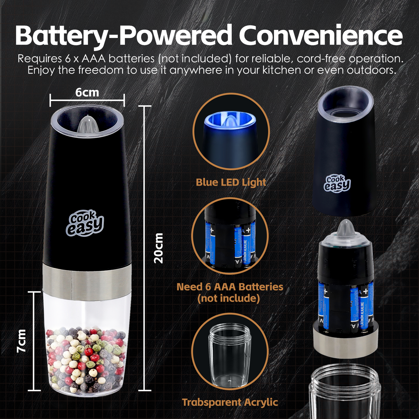 2 Pcs Gravity Sensor Electric Salt and Pepper Spice Grinder V915-KU0337X2