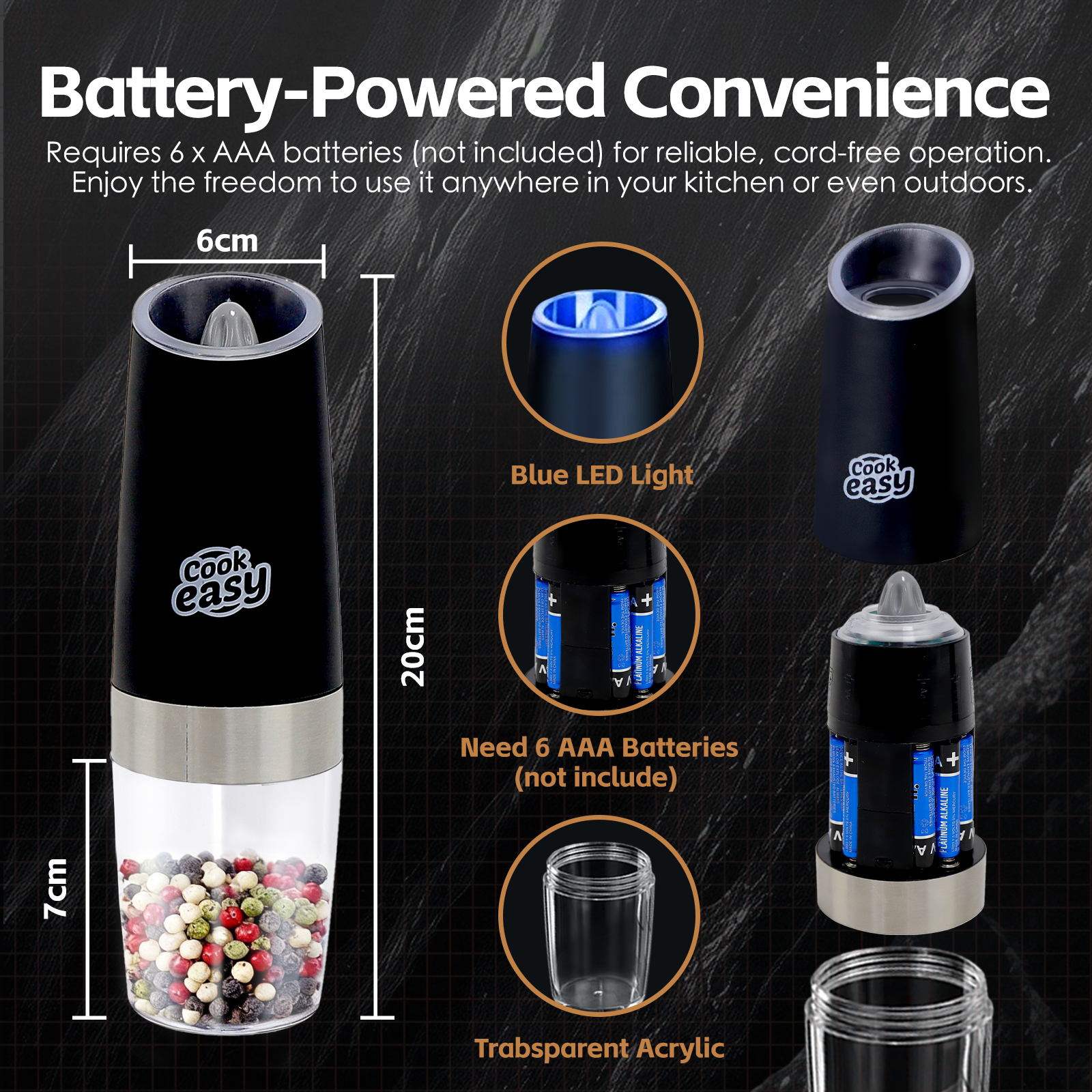 2 Pcs Gravity Sensor Electric Salt and Pepper Spice Grinder V915-KU0337X2