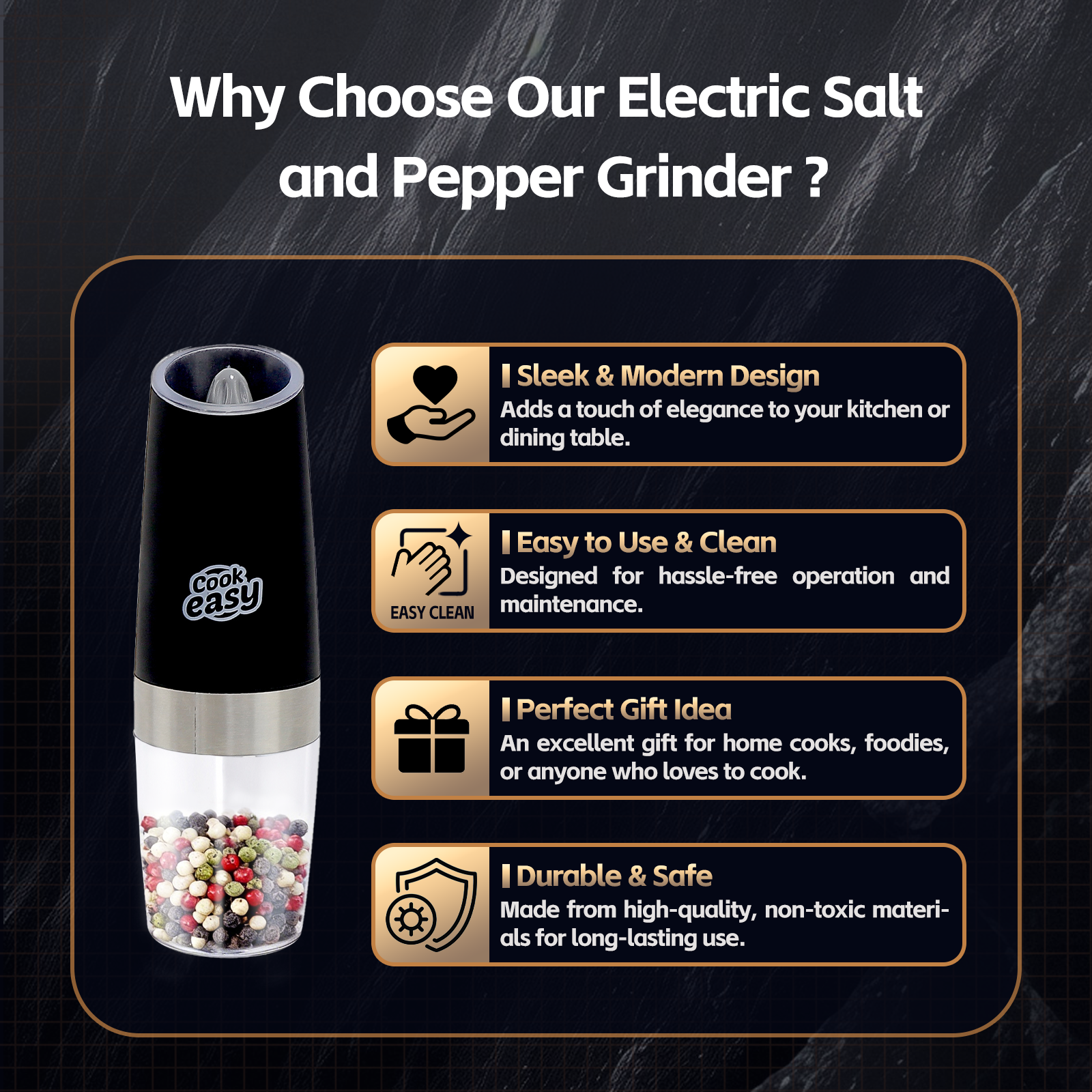 2 Pcs Gravity Sensor Electric Salt and Pepper Spice Grinder V915-KU0337X2