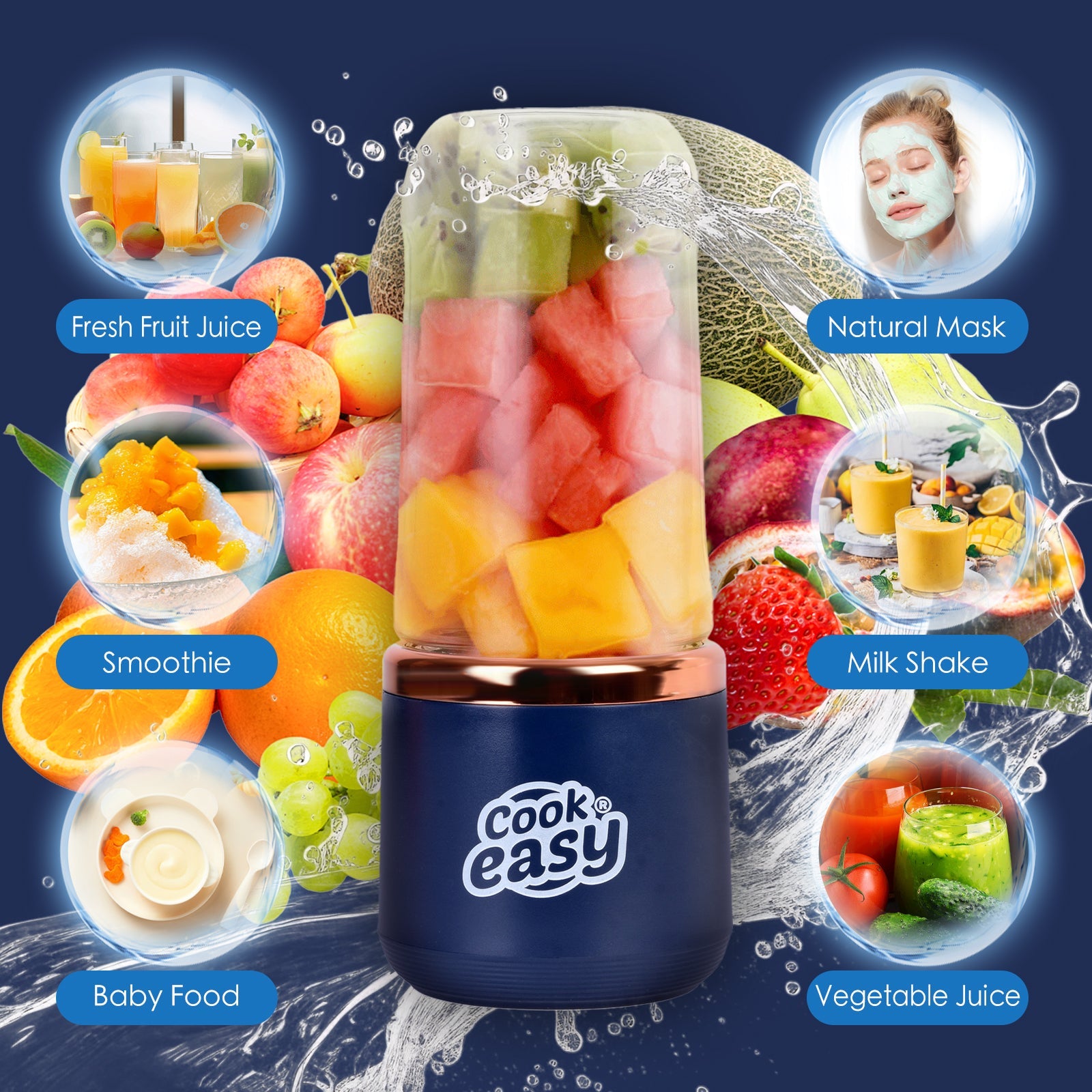 400ml USB-C Rechargeable Portable Juicer with Travel Lid - Personal Blender for Smoothies & Shakes V915-KU0366