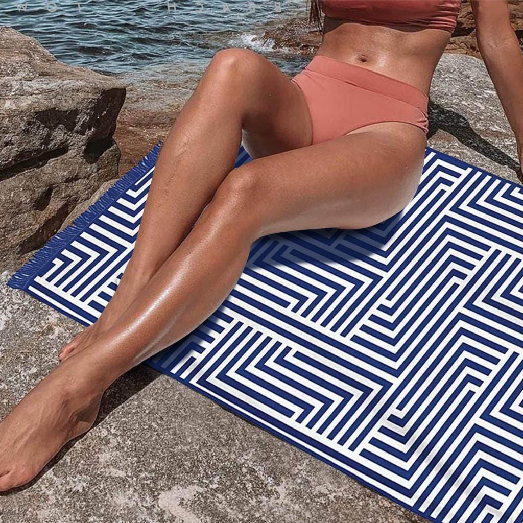 Rectangular Quick Dry Beach Towel with Tassel V915-LD0001-BL