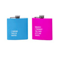 2 Pcs Stainless Steel Hip Flask (175 ml Each) - Funny Quotes, 4 Super-Bright Colours V915-LD0084-PK-LD0084-BL